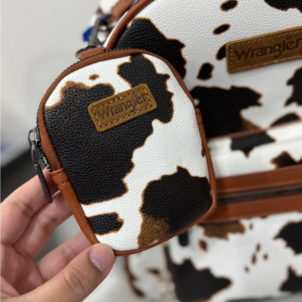 Wrangler Cow Print Backpack With Coin Pouch - Brown NWT